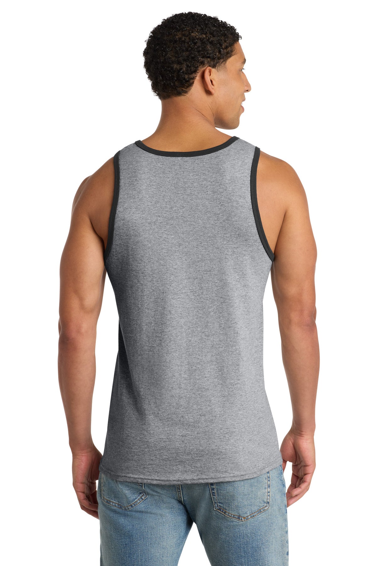 Port & Co Core Cotton Tank Top. PC54TT - Athletic Heather/ Jet Black - back
