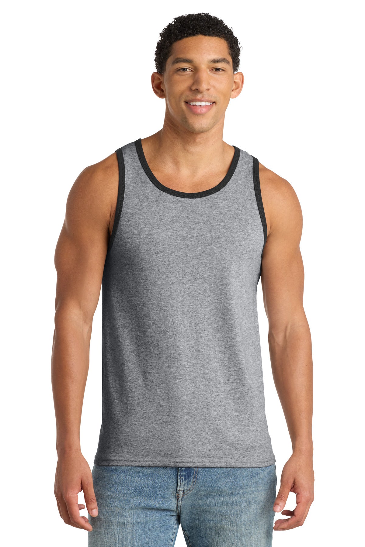 Port & Co Core Cotton Tank Top. PC54TT - Athletic Heather/ Jet Black - front