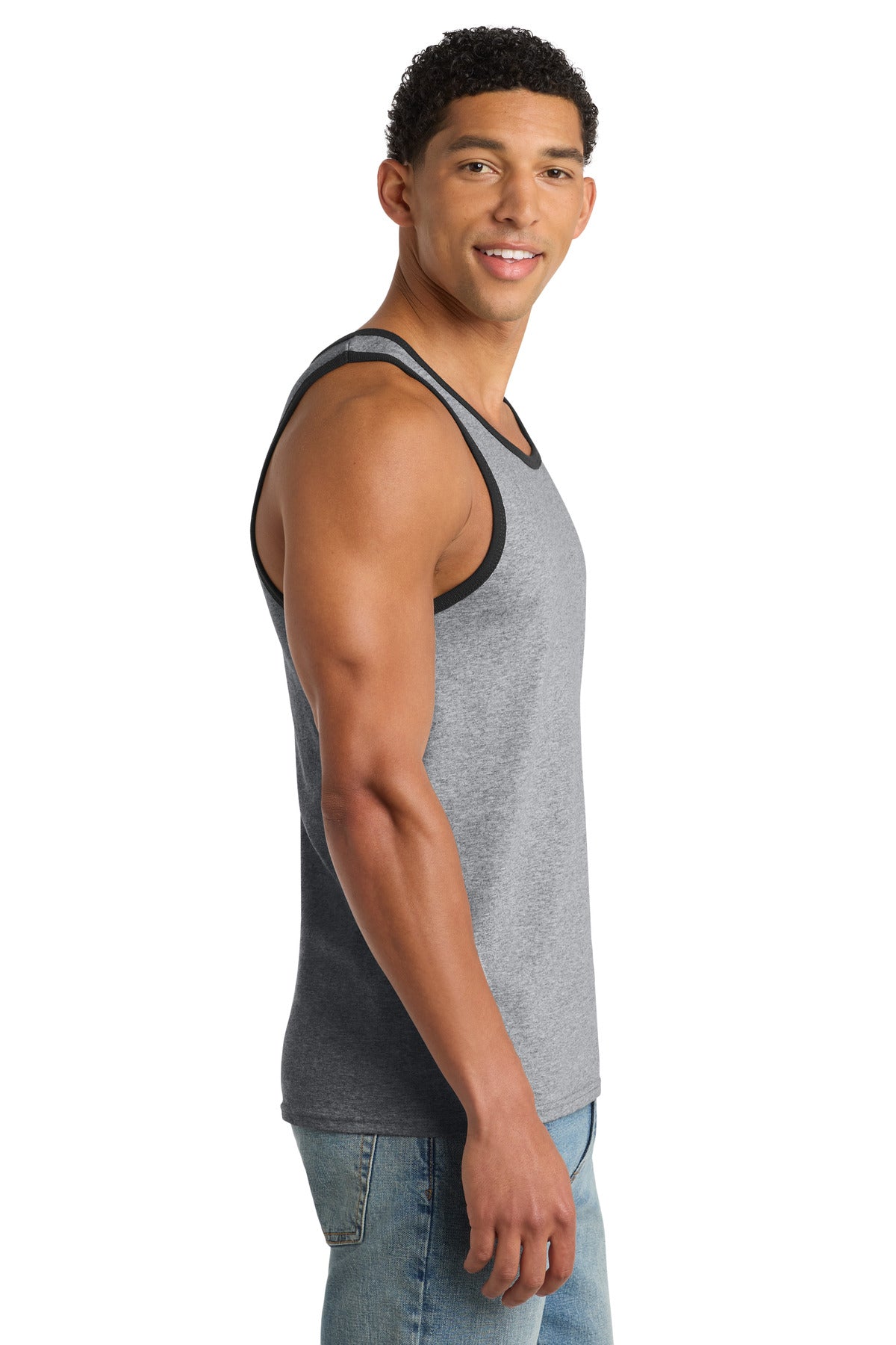 Port & Co Core Cotton Tank Top. PC54TT - Athletic Heather/ Jet Black - side