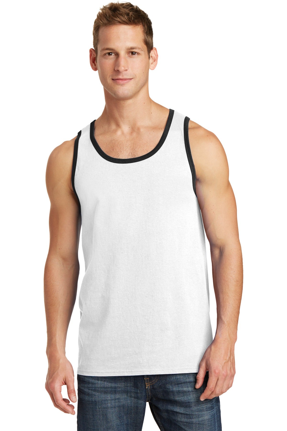 Port & Co Core Cotton Tank Top. PC54TT - White/ Jet Black - front