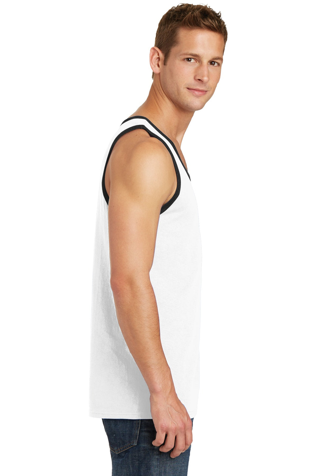 Port & Co Core Cotton Tank Top. PC54TT - White/ Jet Black - side
