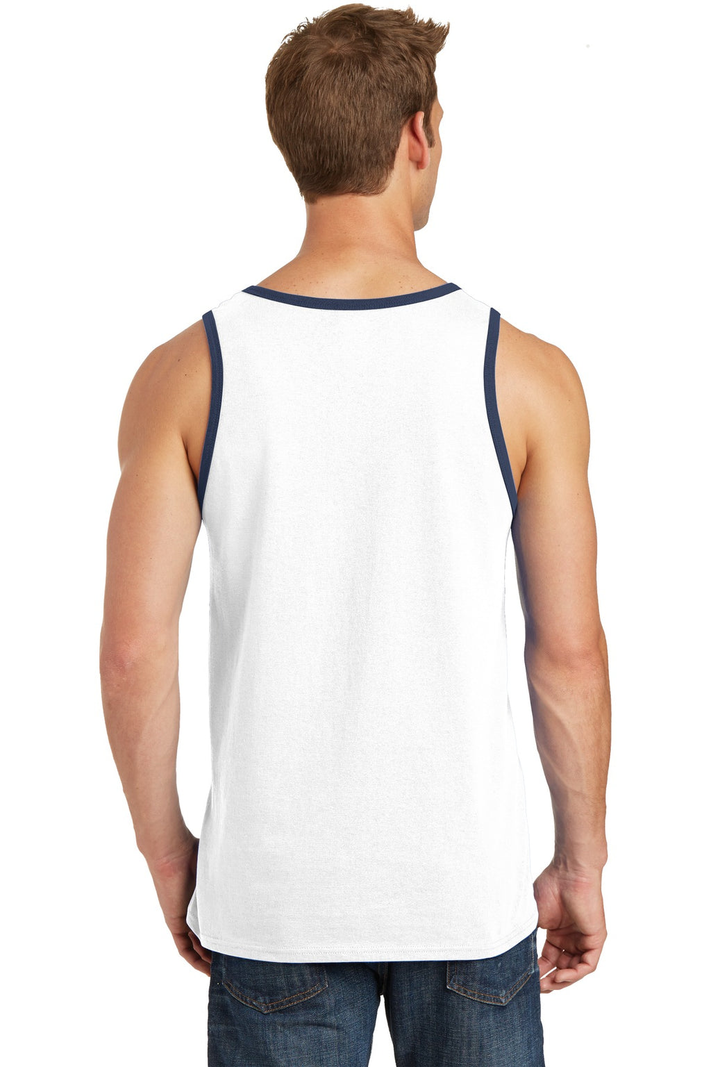 Port & Co Core Cotton Tank Top. PC54TT - White/ Navy - back