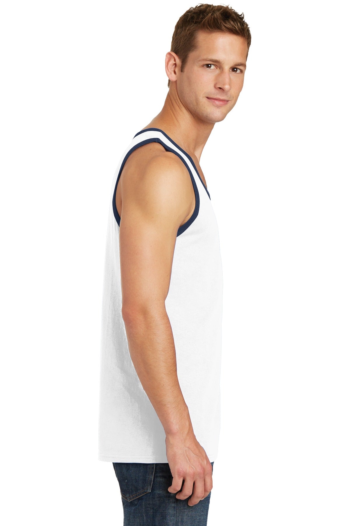 Port & Co Core Cotton Tank Top. PC54TT - White/ Navy - side