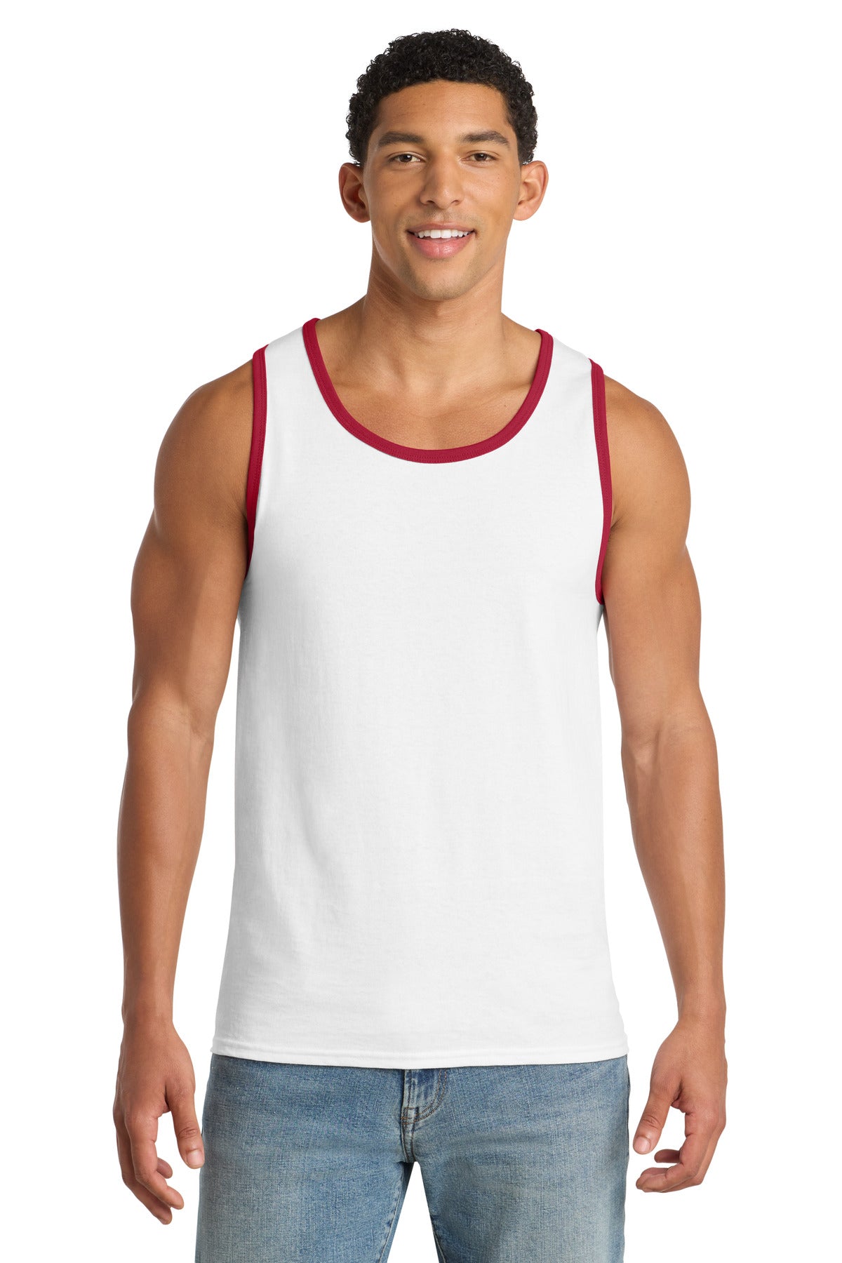 Port & Co Core Cotton Tank Top. PC54TT - White/ Red - front