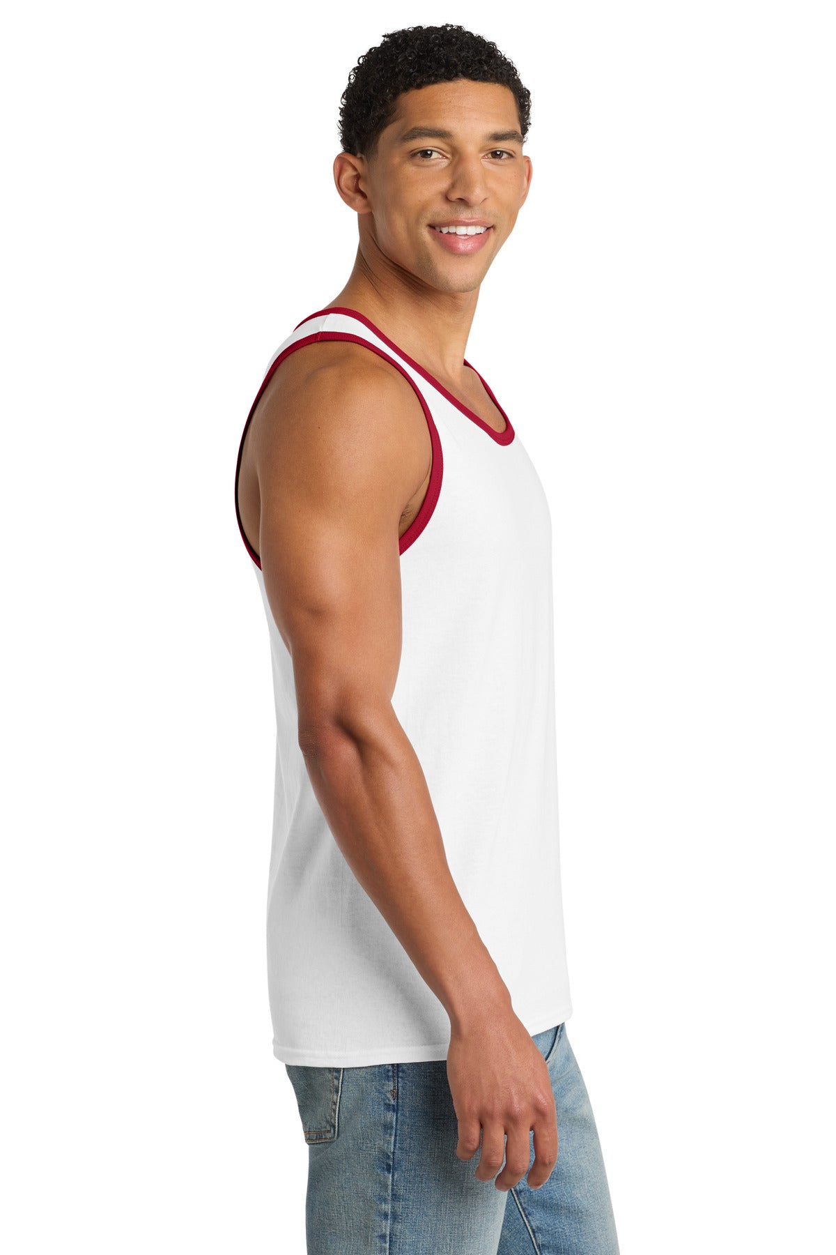 Port & Co Core Cotton Tank Top. PC54TT - White/ Red - side
