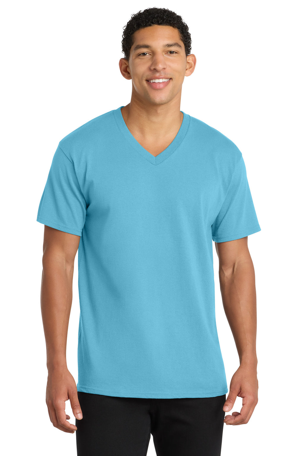 Port & Co Core Cotton V-Neck Tee. PC54V - Aquatic Blue - front