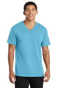 Port & Co Core Cotton V-Neck Tee. PC54V - Aquatic Blue - front