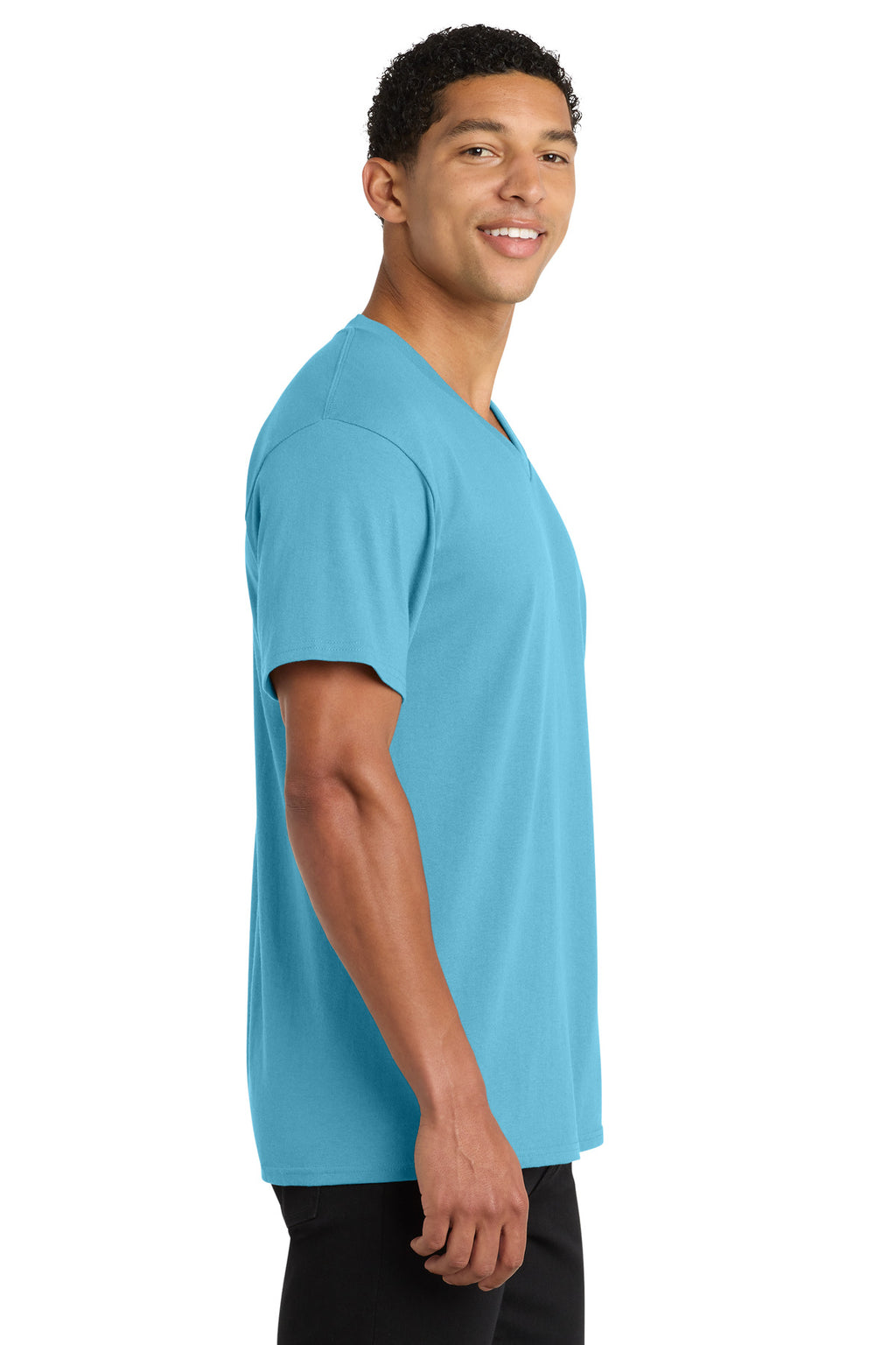 Port & Co Core Cotton V-Neck Tee. PC54V - Aquatic Blue - side