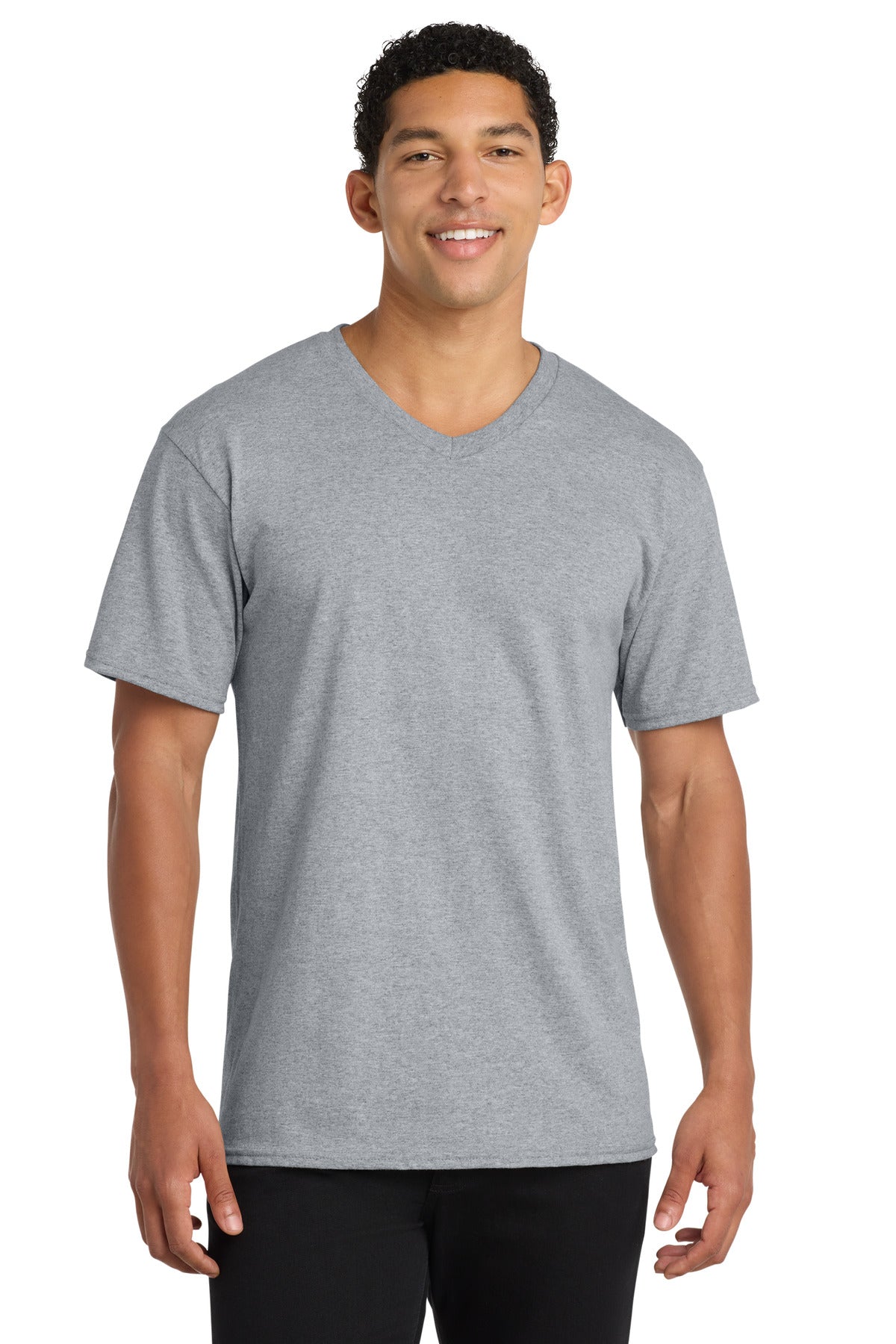 Port & Co Core Cotton V-Neck Tee. PC54V - Athletic Heather - front