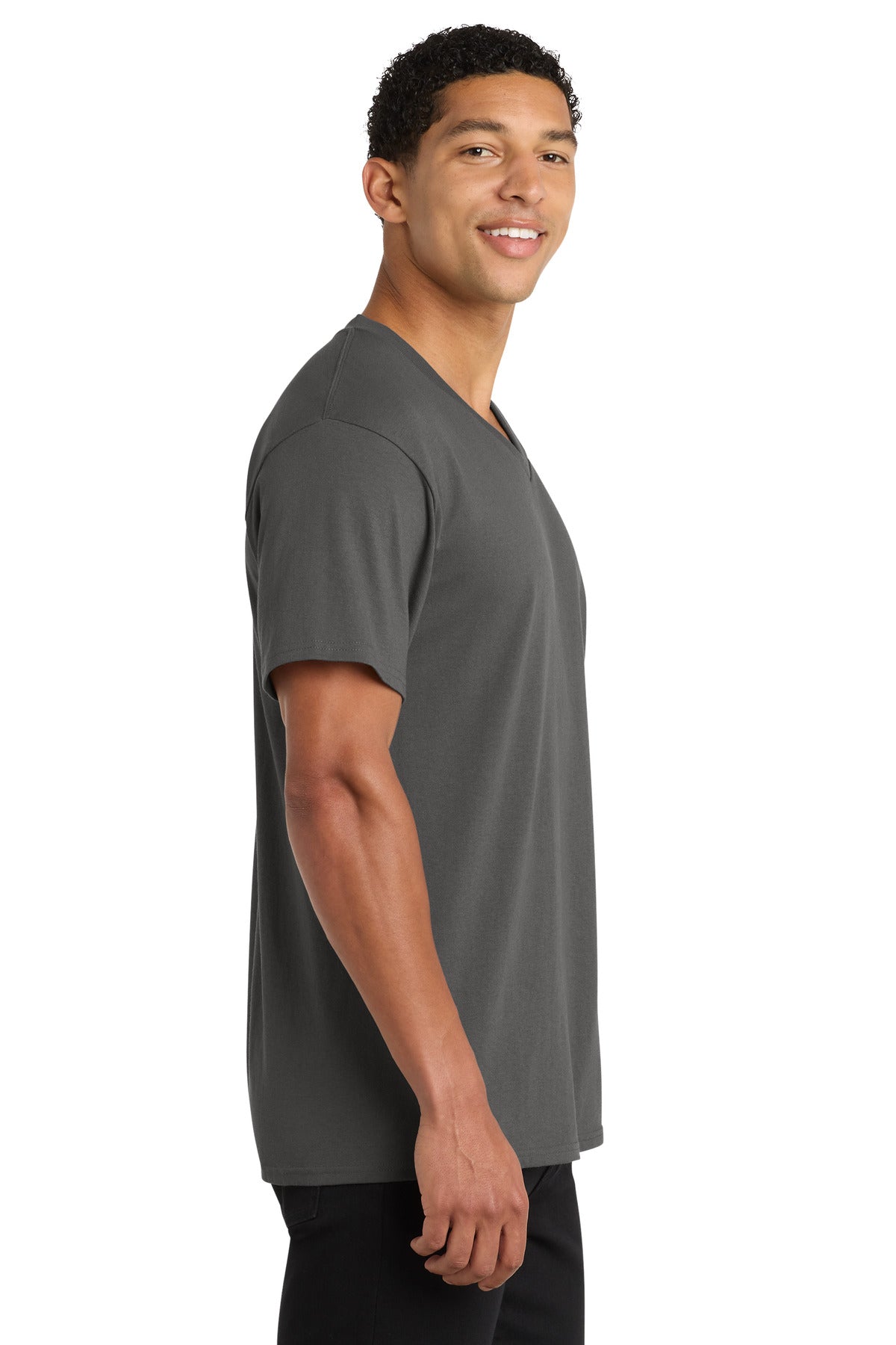Port & Co Core Cotton V-Neck Tee. PC54V - Charcoal - side