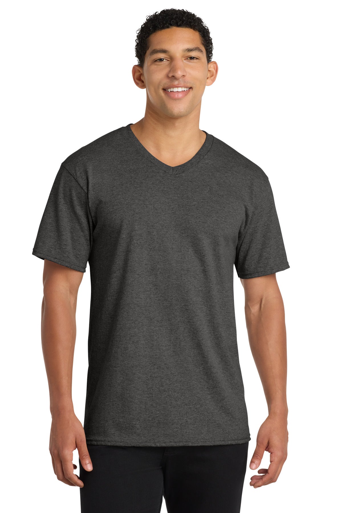Port & Co Core Cotton V-Neck Tee. PC54V - Dark Heather Grey - front
