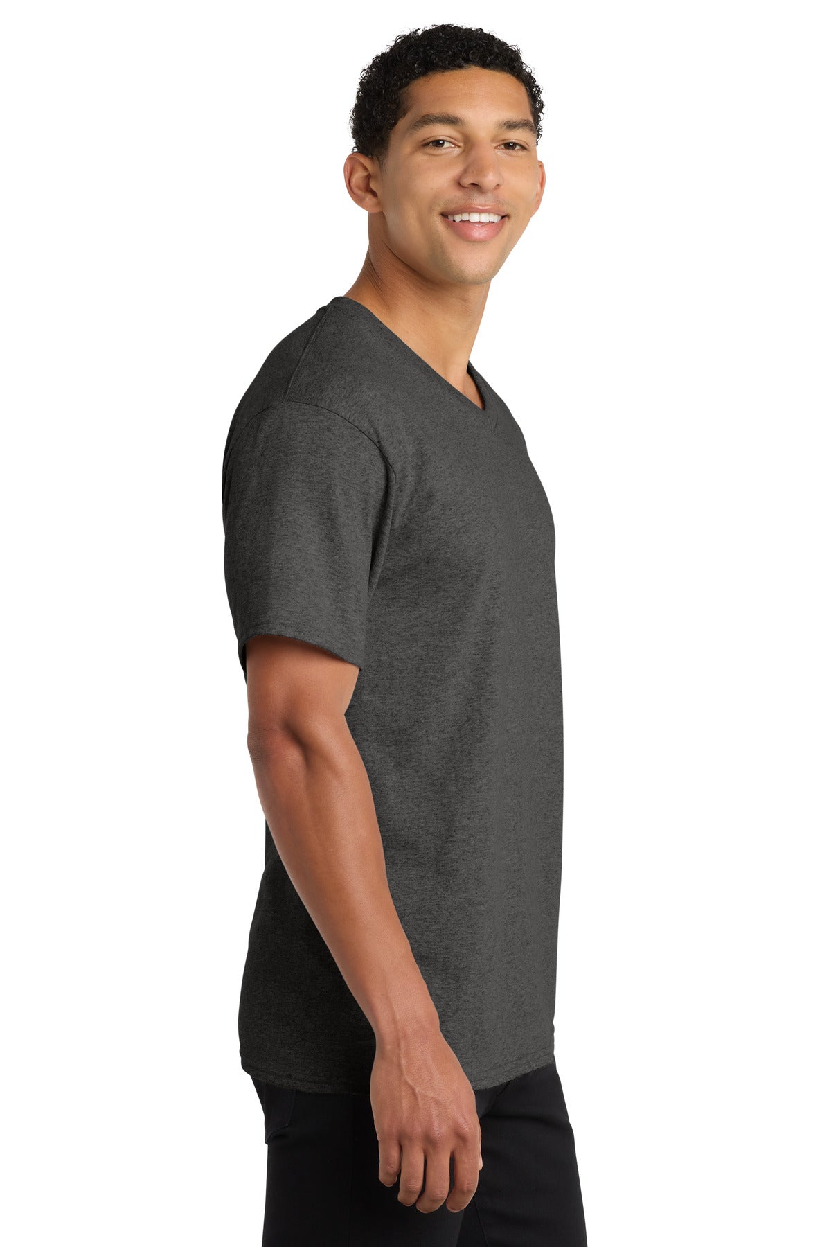 Port & Co Core Cotton V-Neck Tee. PC54V - Dark Heather Grey - side