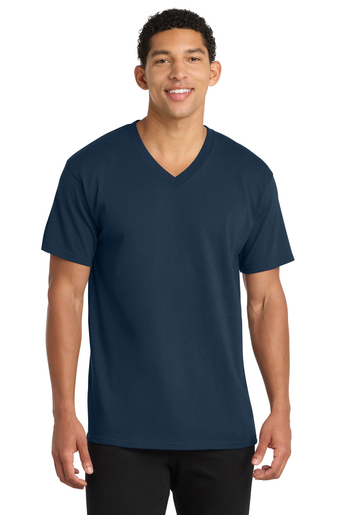 Port & Co Core Cotton V-Neck Tee. PC54V - Navy - front