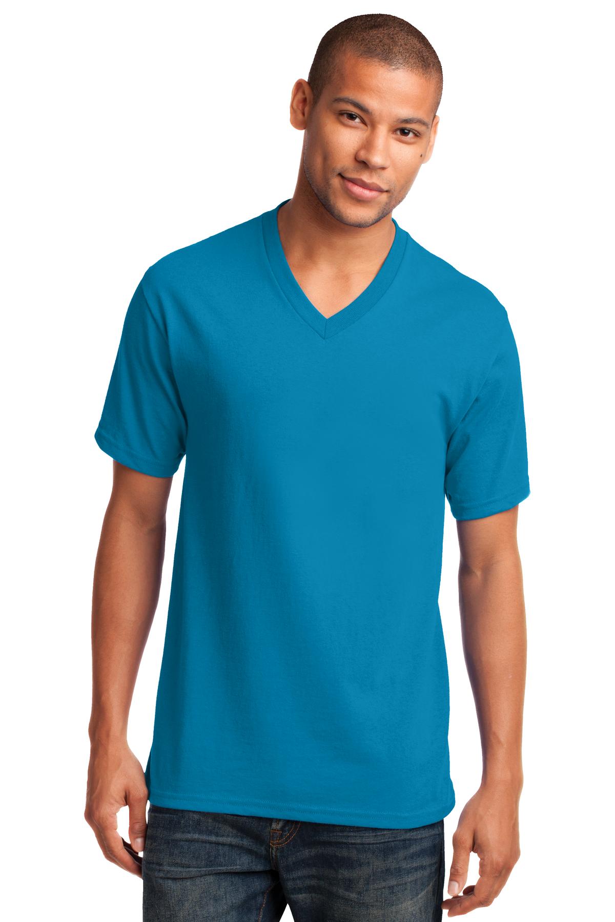 Port & Co Core Cotton V-Neck Tee. PC54V - Neon Blue - front