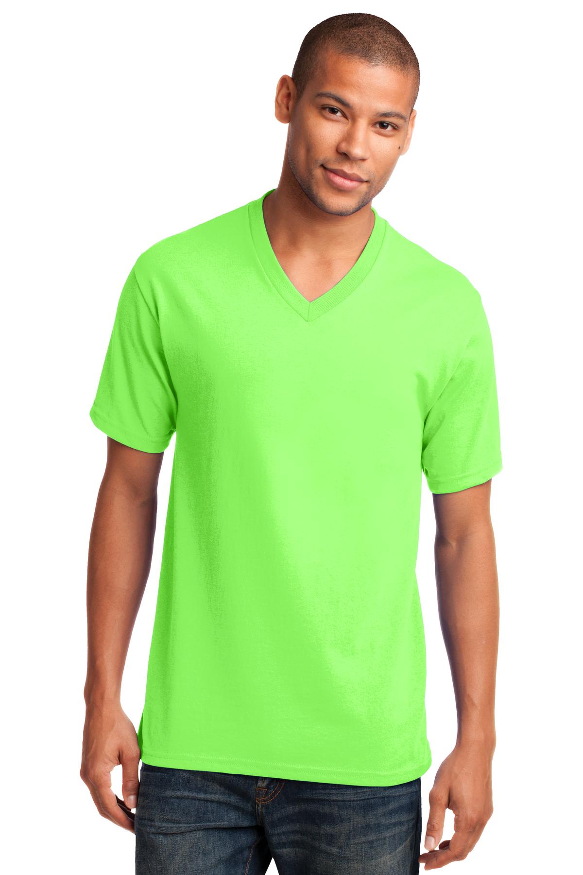 Port & Co Core Cotton V-Neck Tee. PC54V - Neon Green - front