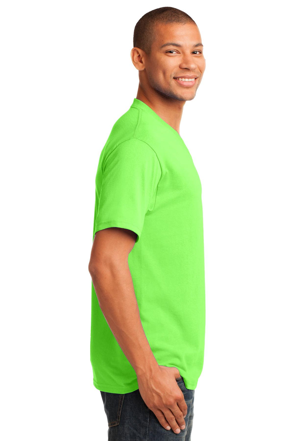 Port & Co Core Cotton V-Neck Tee. PC54V - Neon Green - side