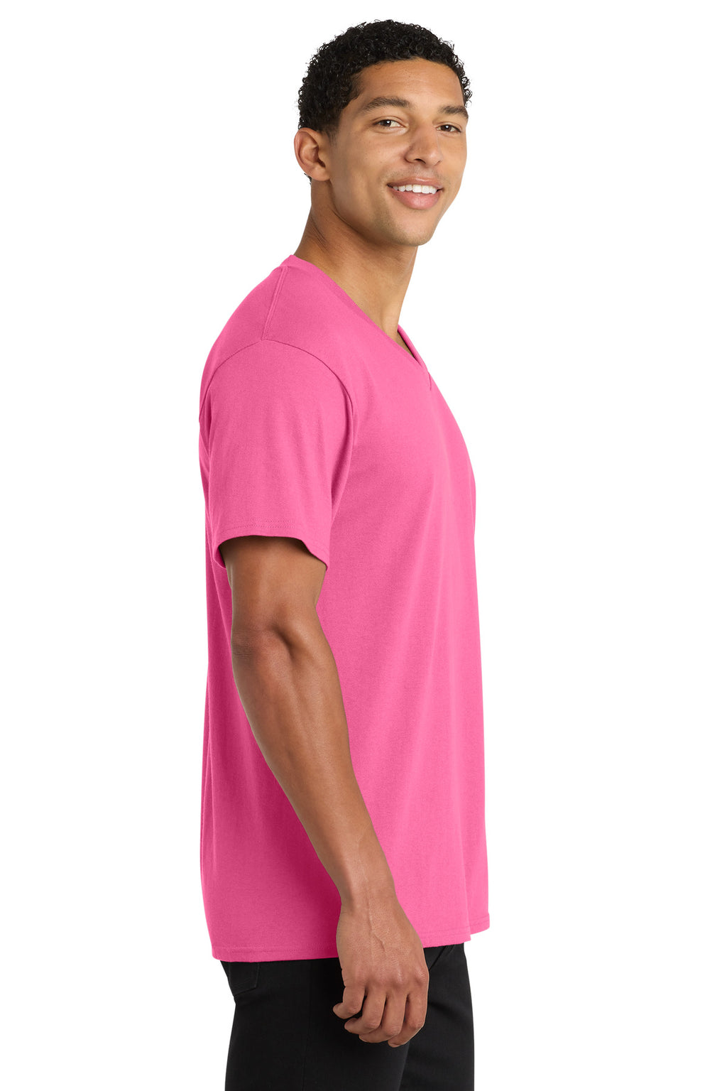 Port & Co Core Cotton V-Neck Tee. PC54V - Neon Pink - side
