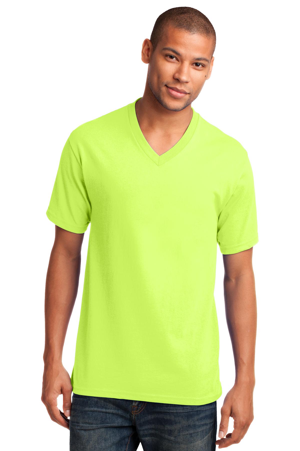Port & Co Core Cotton V-Neck Tee. PC54V - Neon Yellow - front