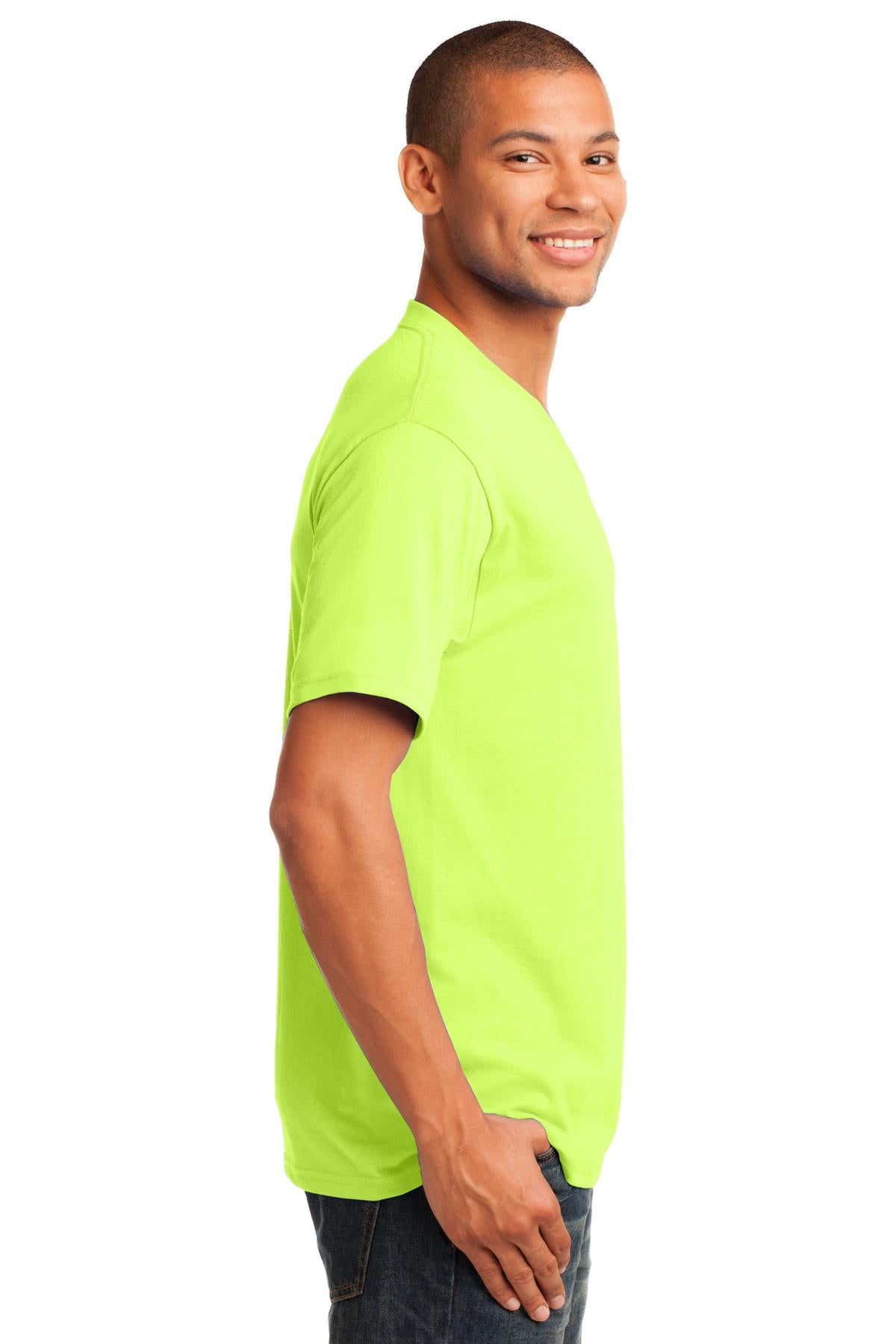 Port & Co Core Cotton V-Neck Tee. PC54V - Neon Yellow - side