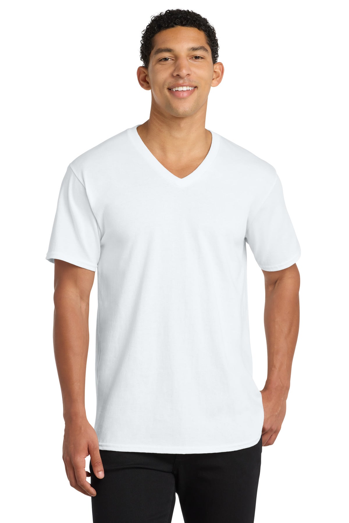 Port & Co Core Cotton V-Neck Tee. PC54V - White - front