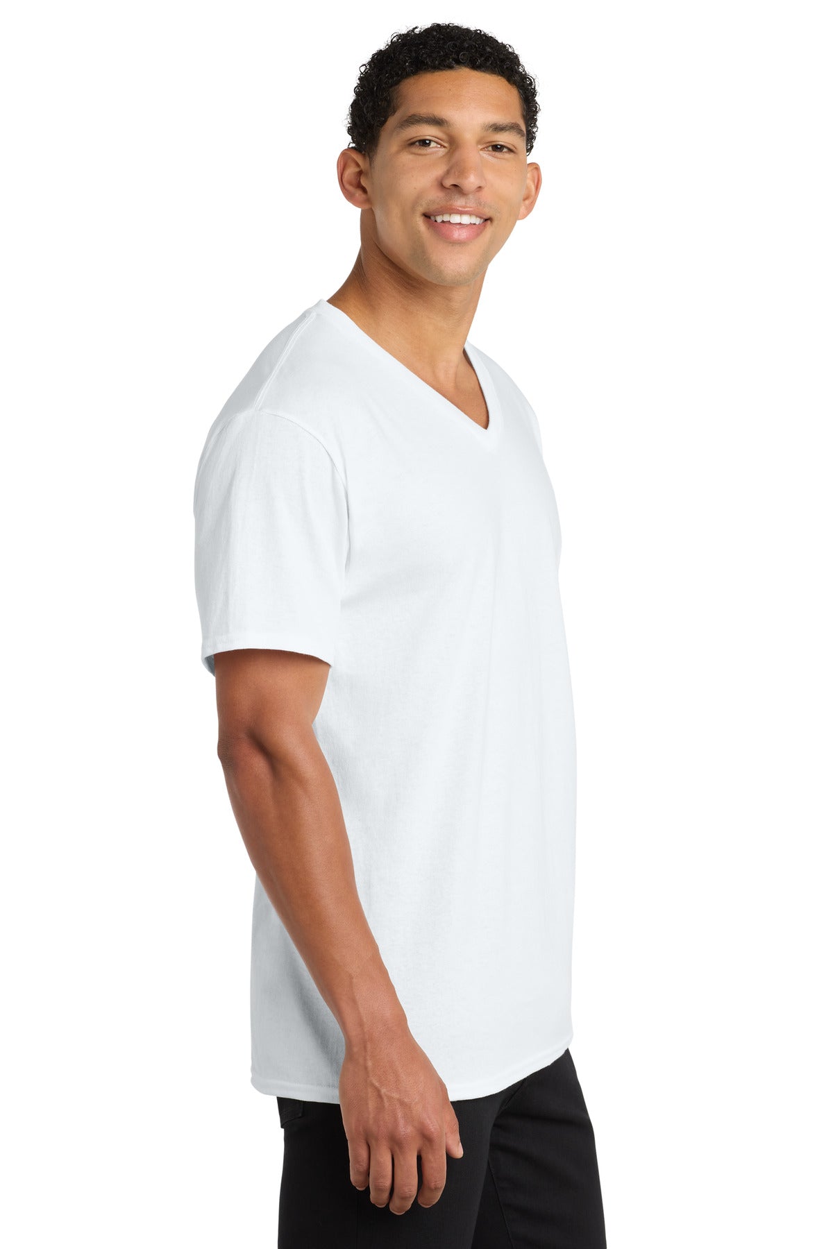 Port & Co Core Cotton V-Neck Tee. PC54V - White - side
