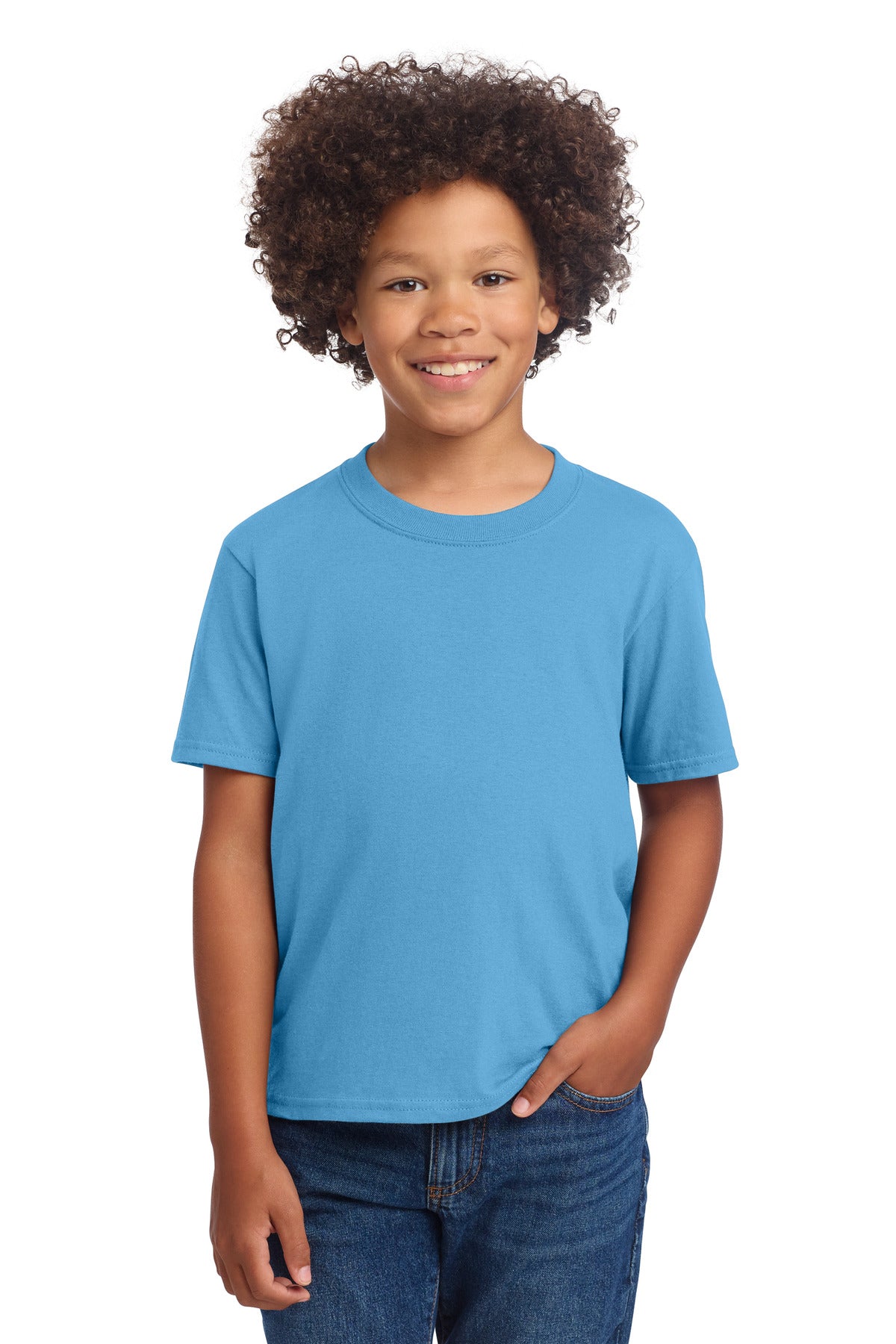 Port & Co Youth Core Cotton DTG Tee PC54YDTG - Aquatic Blue - front