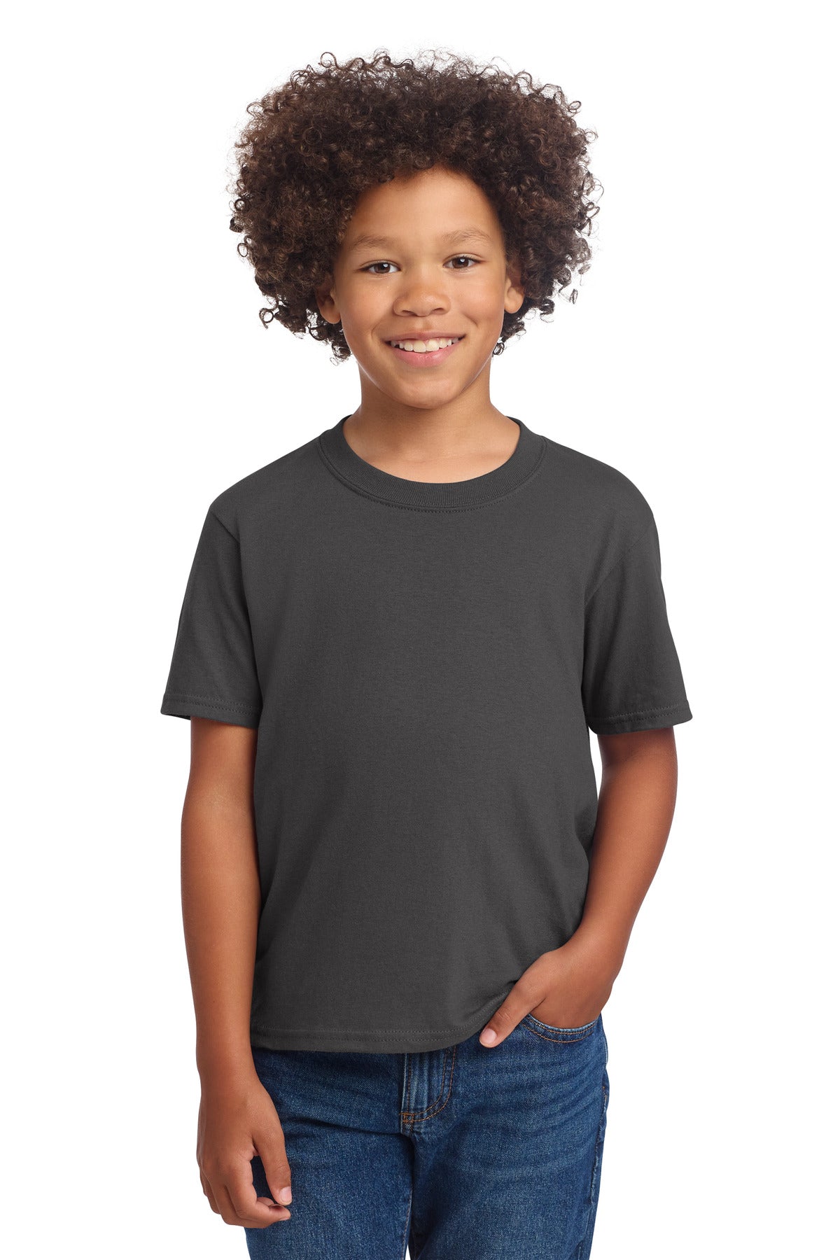 Port & Co Youth Core Cotton DTG Tee PC54YDTG - Charcoal - front