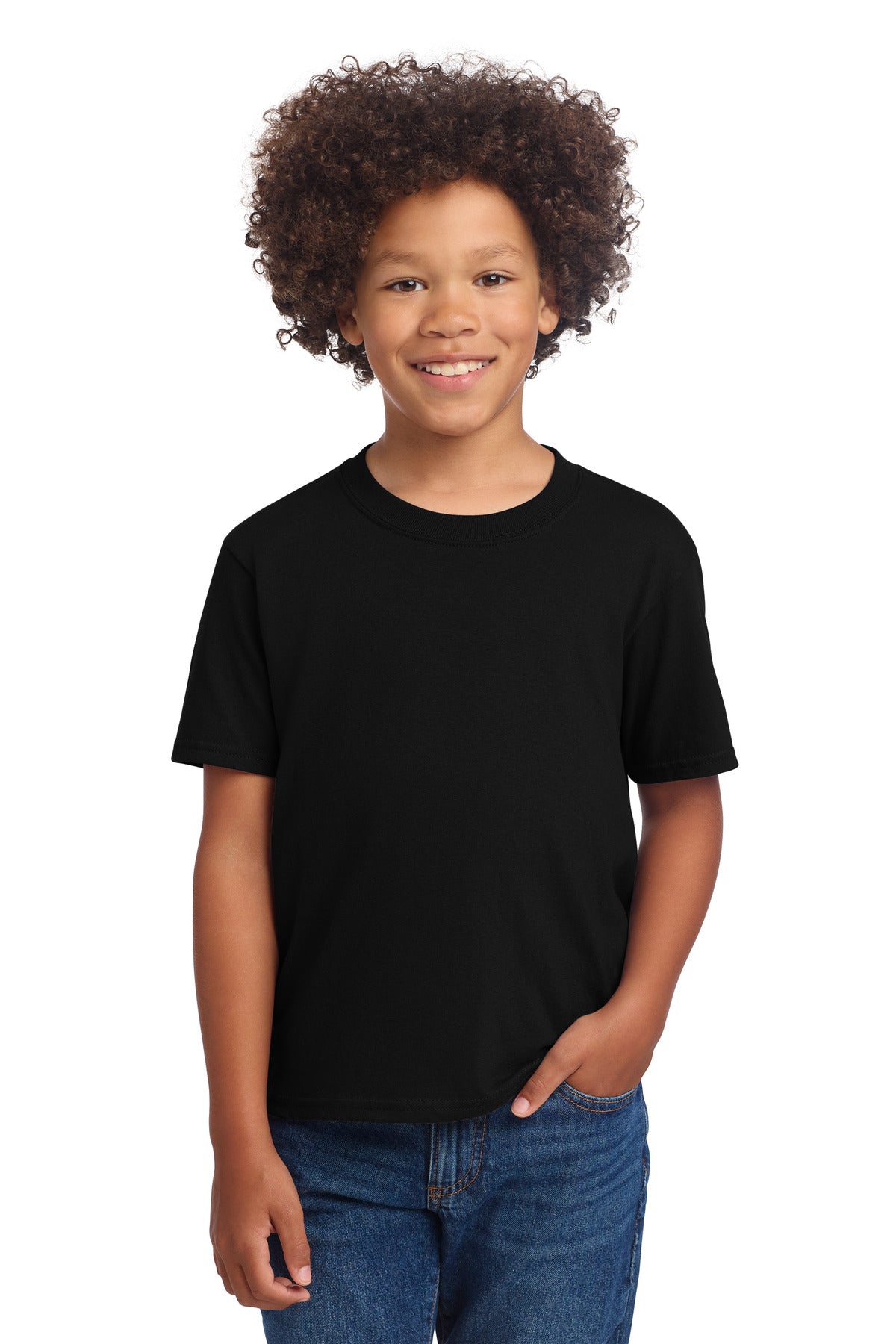 Port & Co Youth Core Cotton DTG Tee PC54YDTG - Jet Black - front
