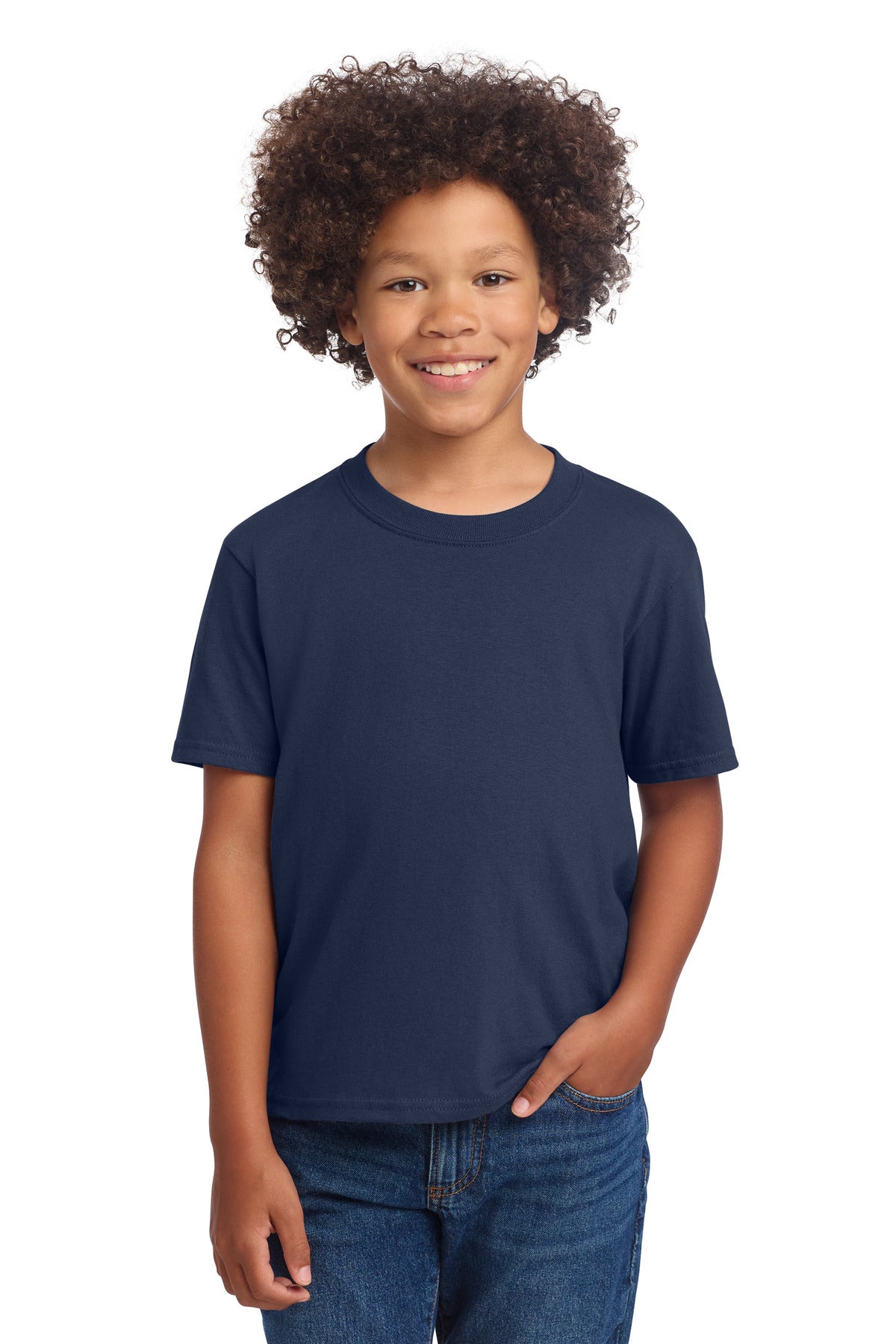 Port & Co Youth Core Cotton DTG Tee PC54YDTG - Navy - front