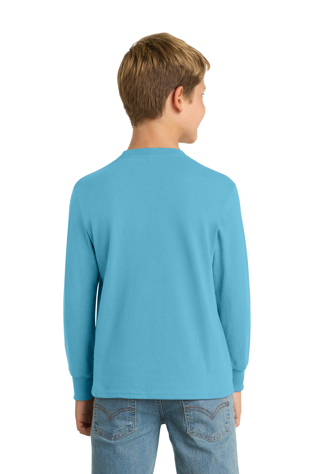 Port & Co Youth Long Sleeve Core Cotton Tee. PC54YLS - Aquatic Blue - back