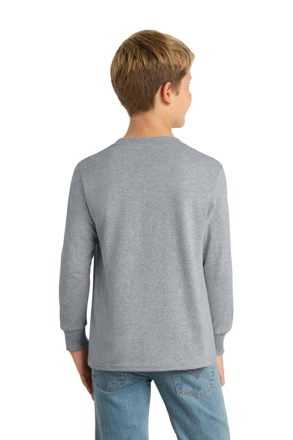 Port & Co Youth Long Sleeve Core Cotton Tee. PC54YLS - Athletic Heather - back
