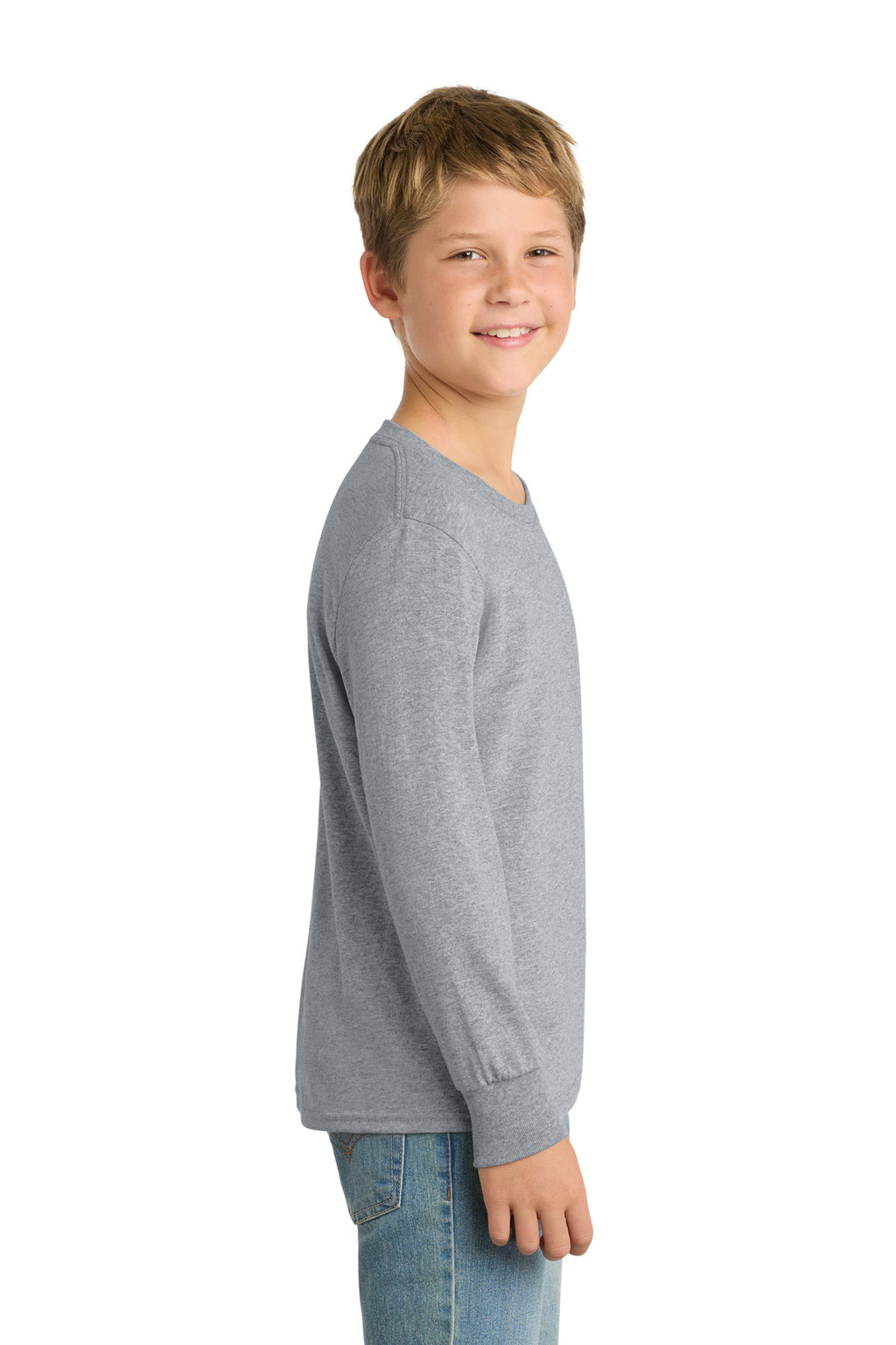 Port & Co Youth Long Sleeve Core Cotton Tee. PC54YLS - Athletic Heather - side