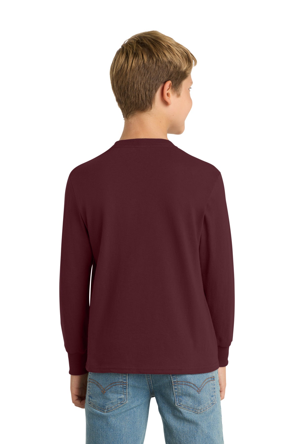 Port & Co Youth Long Sleeve Core Cotton Tee. PC54YLS - Athletic Maroon - back