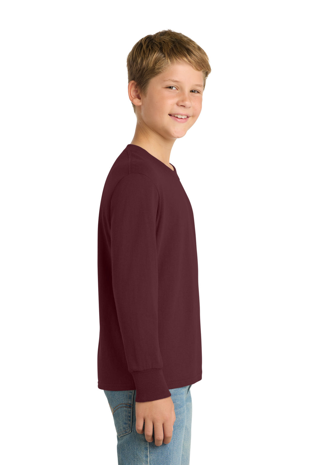 Port & Co Youth Long Sleeve Core Cotton Tee. PC54YLS - Athletic Maroon - side