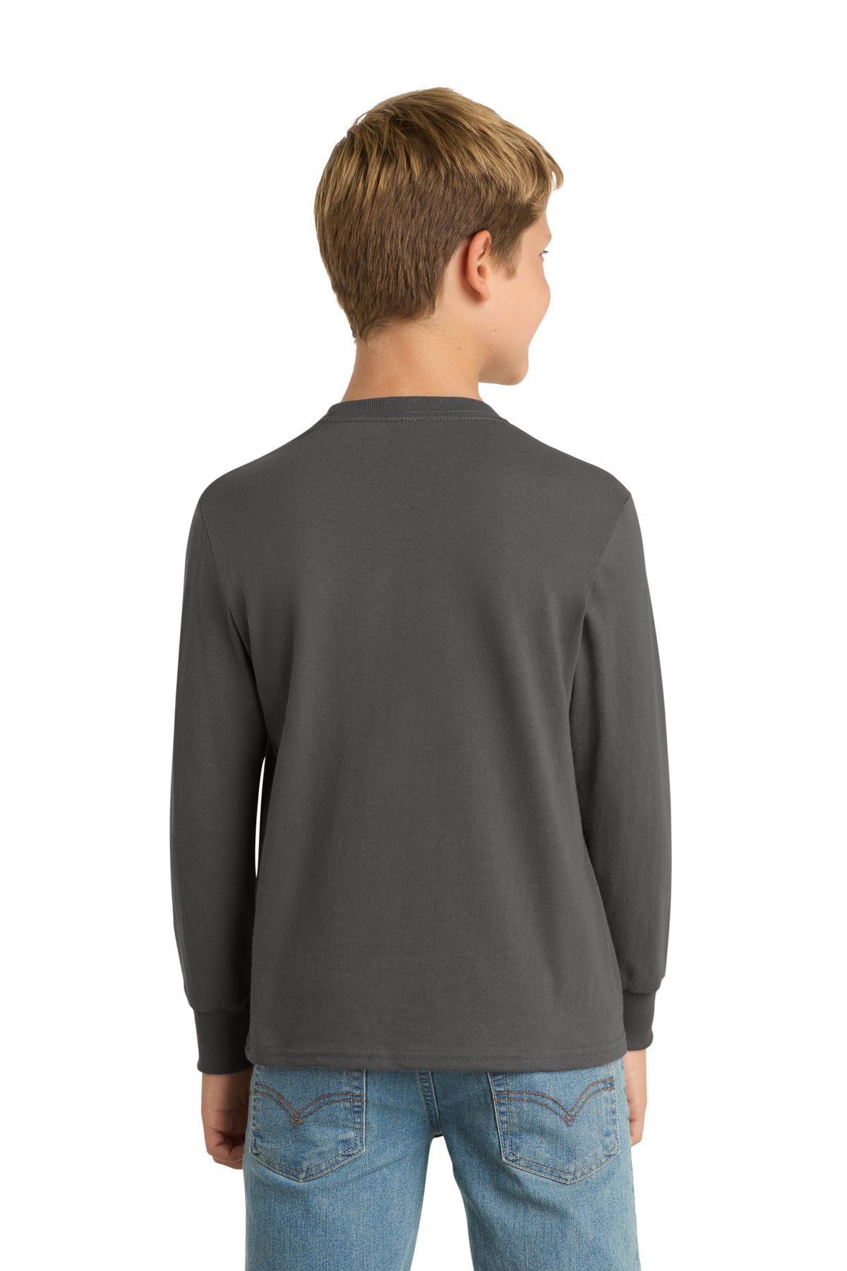 Port & Co Youth Long Sleeve Core Cotton Tee. PC54YLS - Charcoal - back