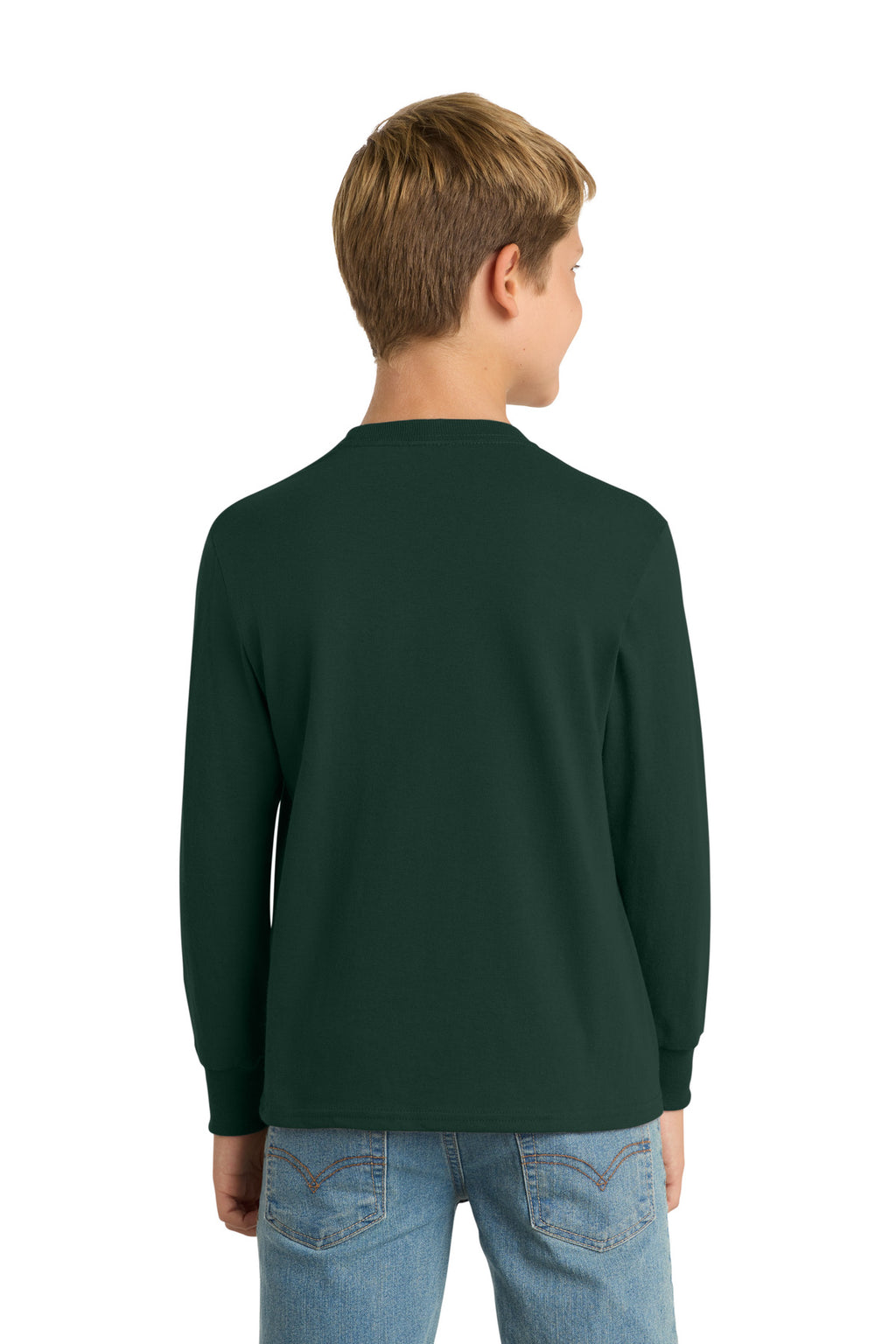 Port & Co Youth Long Sleeve Core Cotton Tee. PC54YLS - Dark Green - back