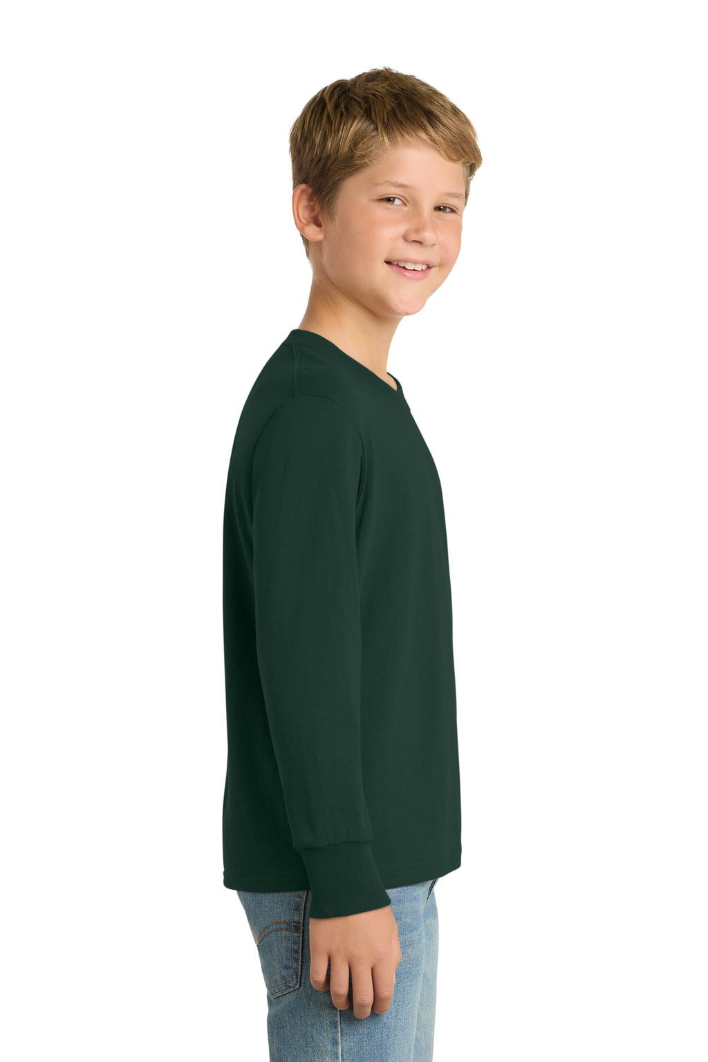 Port & Co Youth Long Sleeve Core Cotton Tee. PC54YLS - Dark Green - side