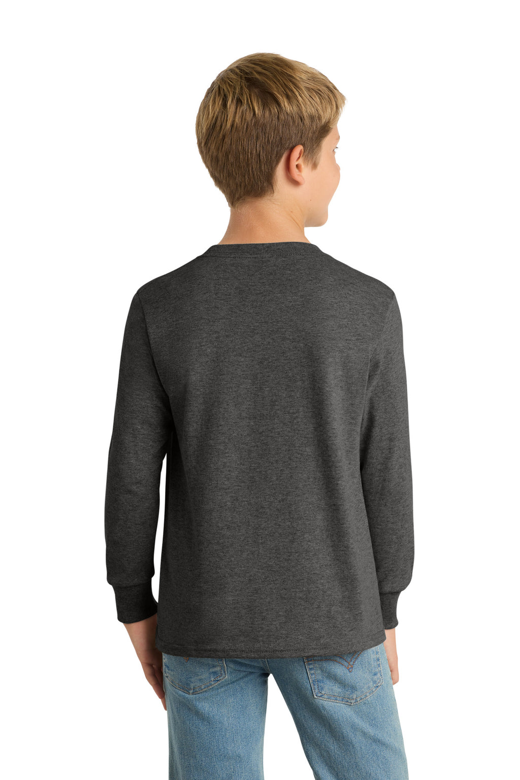 Port & Co Youth Long Sleeve Core Cotton Tee. PC54YLS - Dark Heather Grey - back