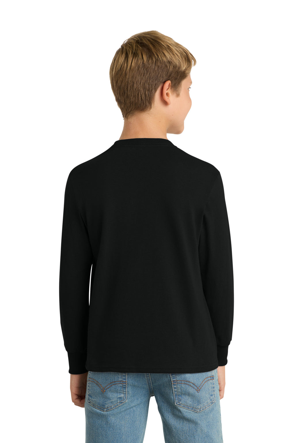 Port & Co Youth Long Sleeve Core Cotton Tee. PC54YLS - Jet Black - back