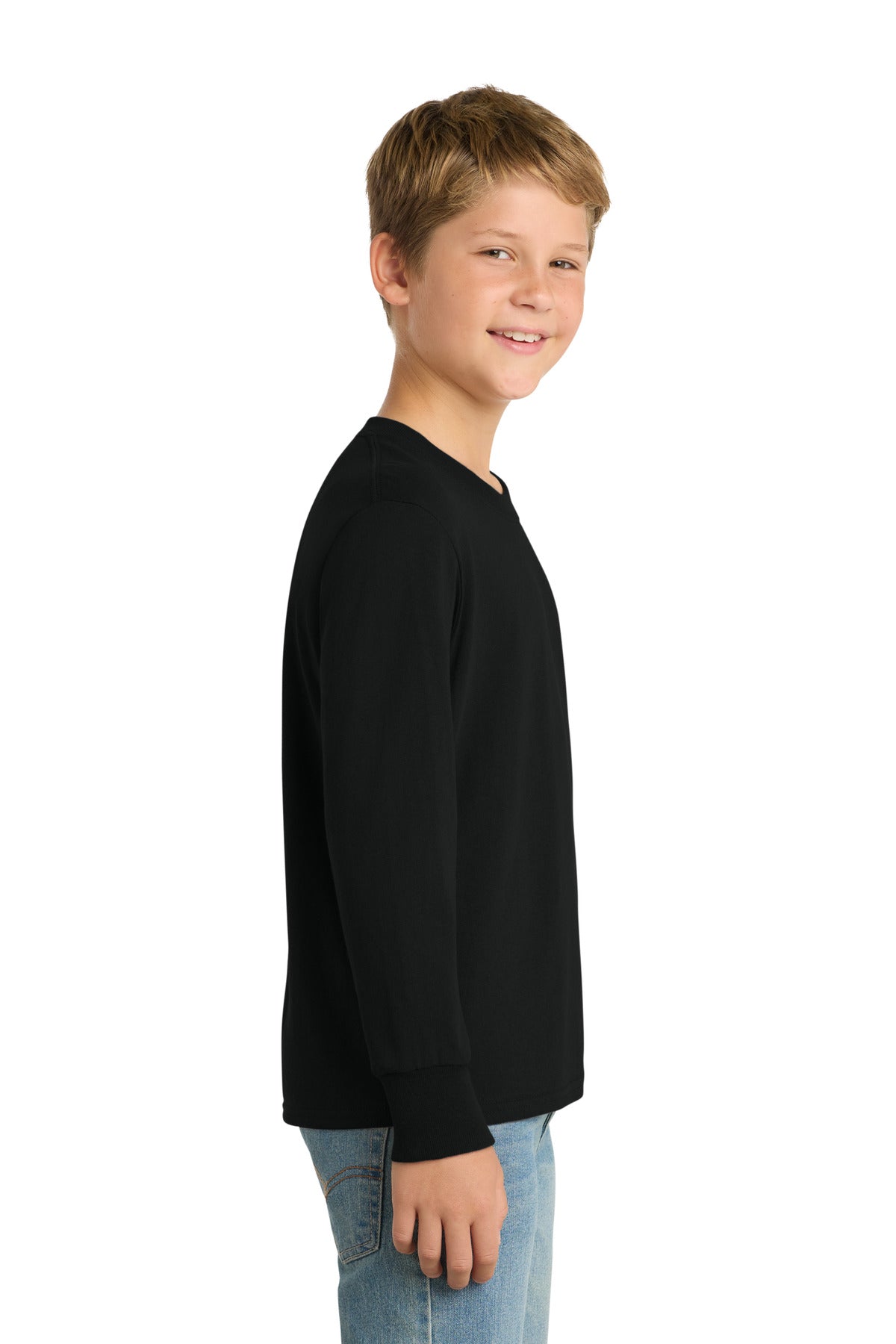 Port & Co Youth Long Sleeve Core Cotton Tee. PC54YLS - Jet Black - side