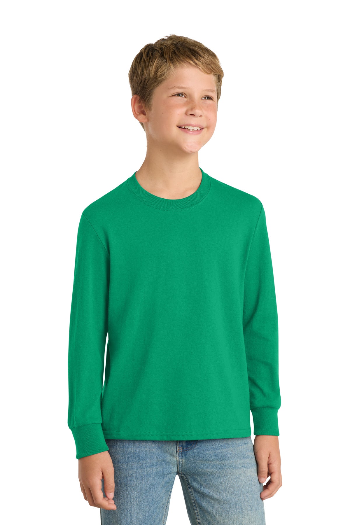 Port & Co Youth Long Sleeve Core Cotton Tee. PC54YLS - Kelly - front