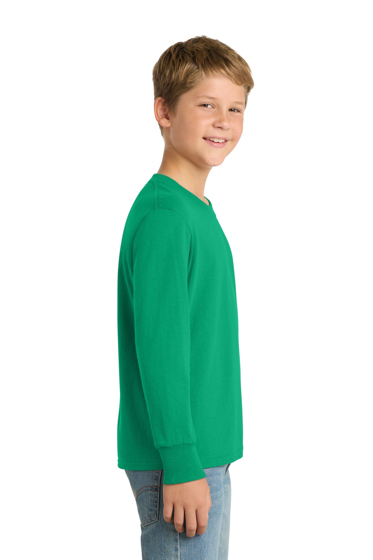 Port & Co Youth Long Sleeve Core Cotton Tee. PC54YLS - Kelly - side