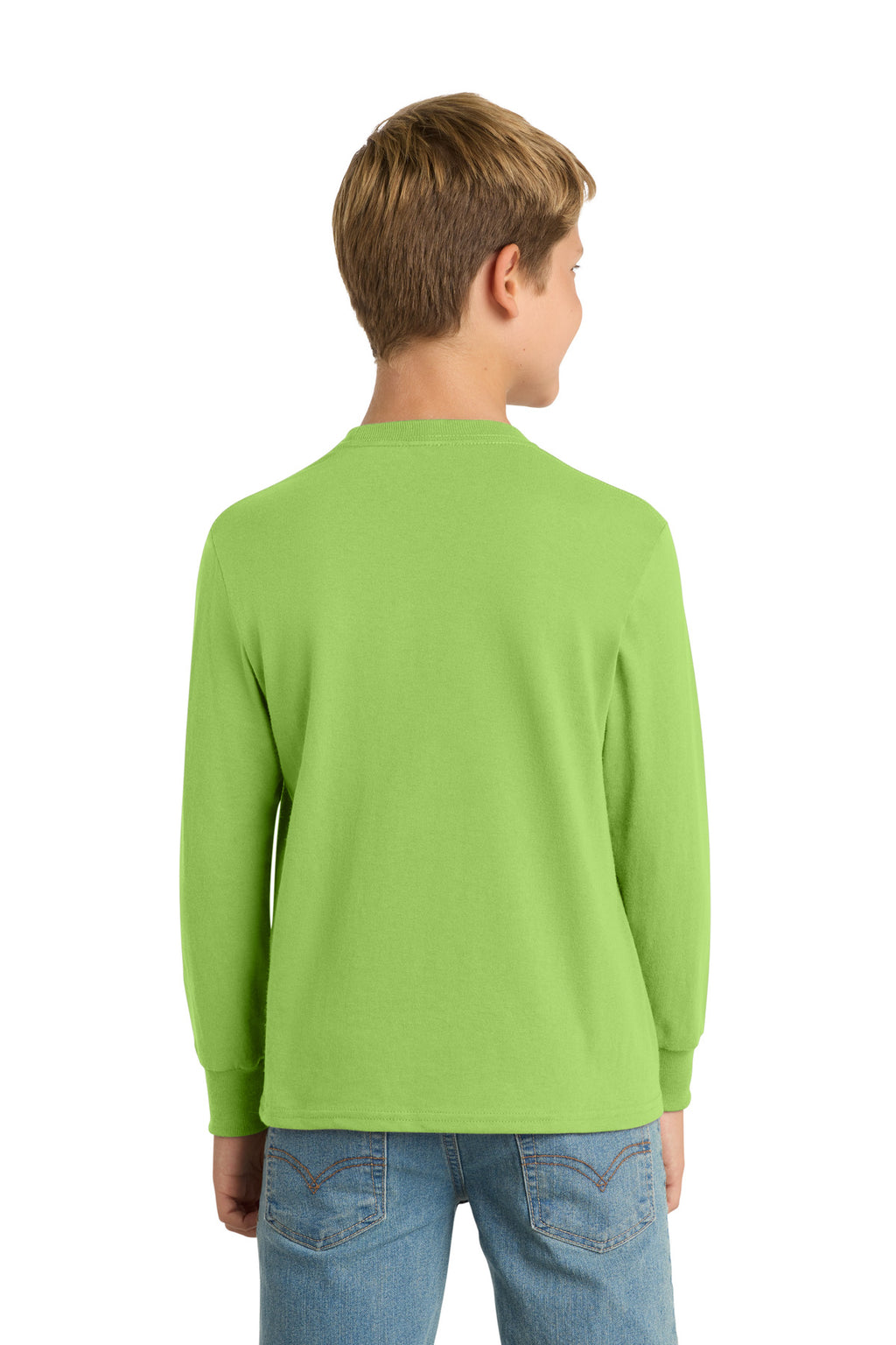 Port & Co Youth Long Sleeve Core Cotton Tee. PC54YLS - Lime - back