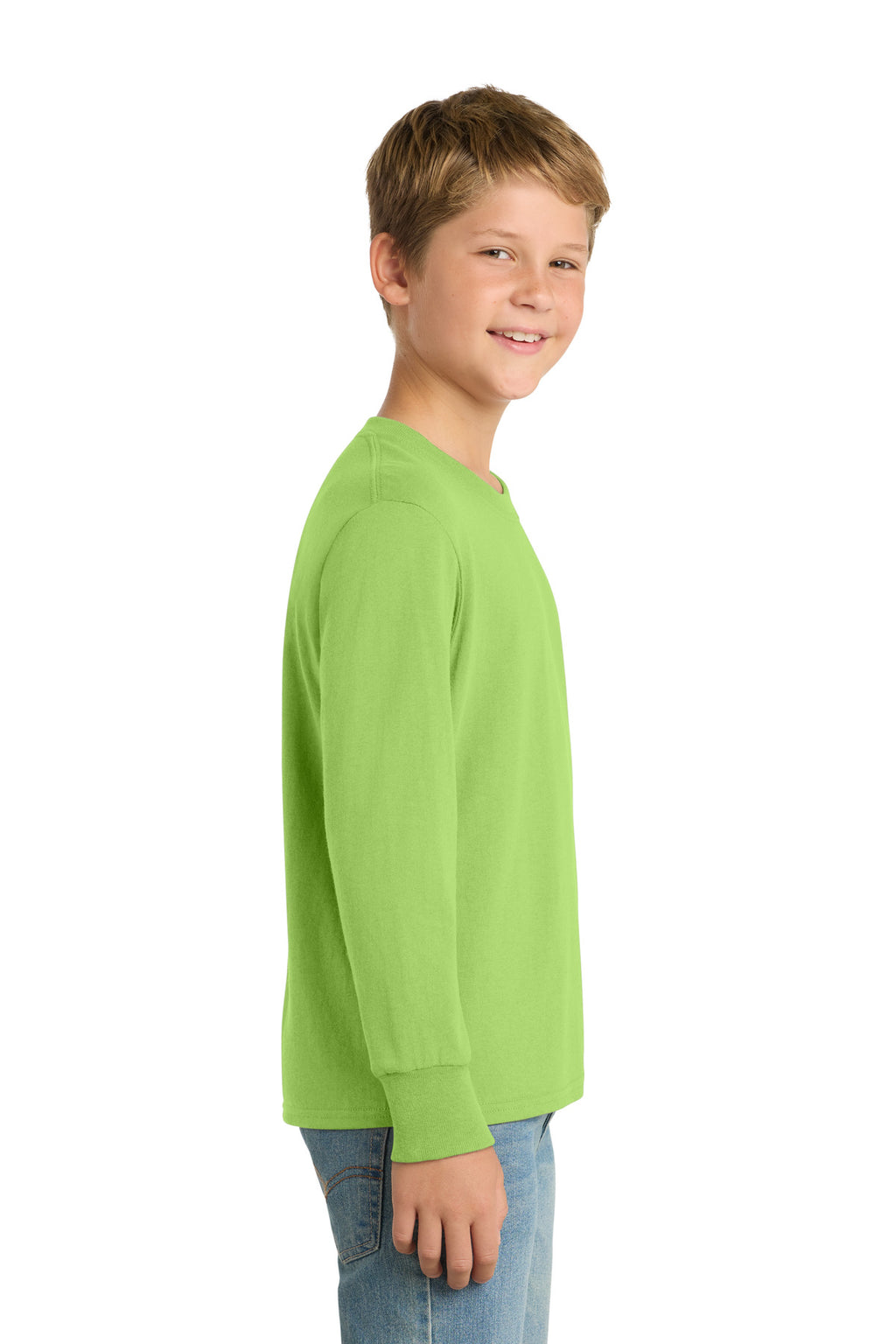 Port & Co Youth Long Sleeve Core Cotton Tee. PC54YLS - Lime - side