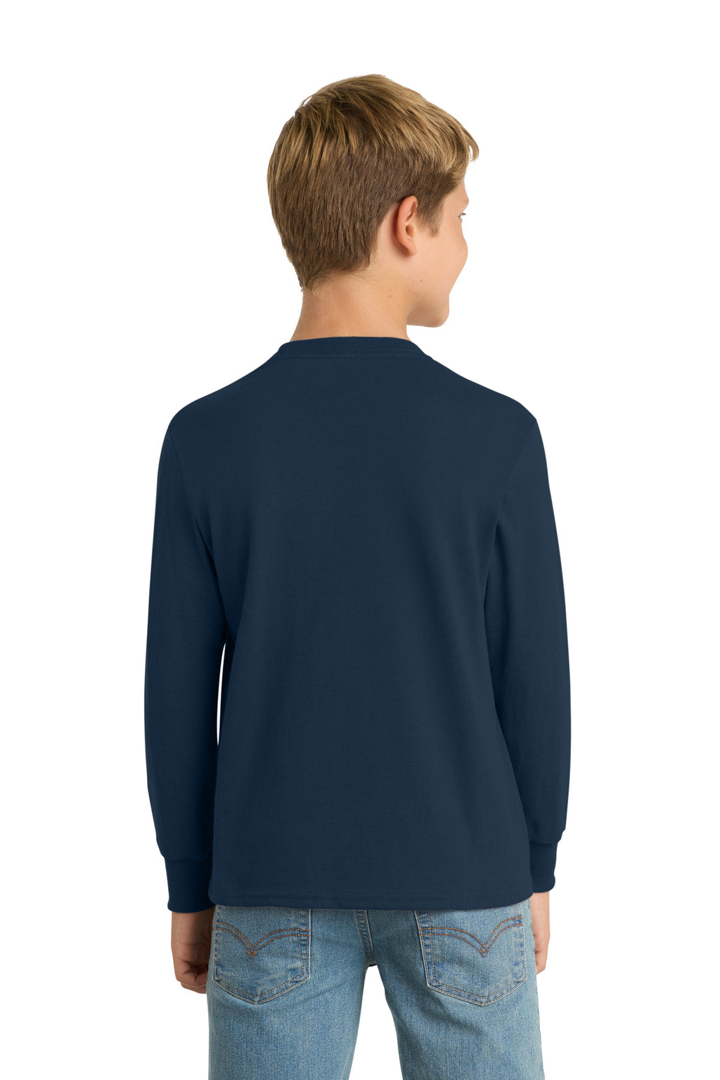 Port & Co Youth Long Sleeve Core Cotton Tee. PC54YLS - Navy - back