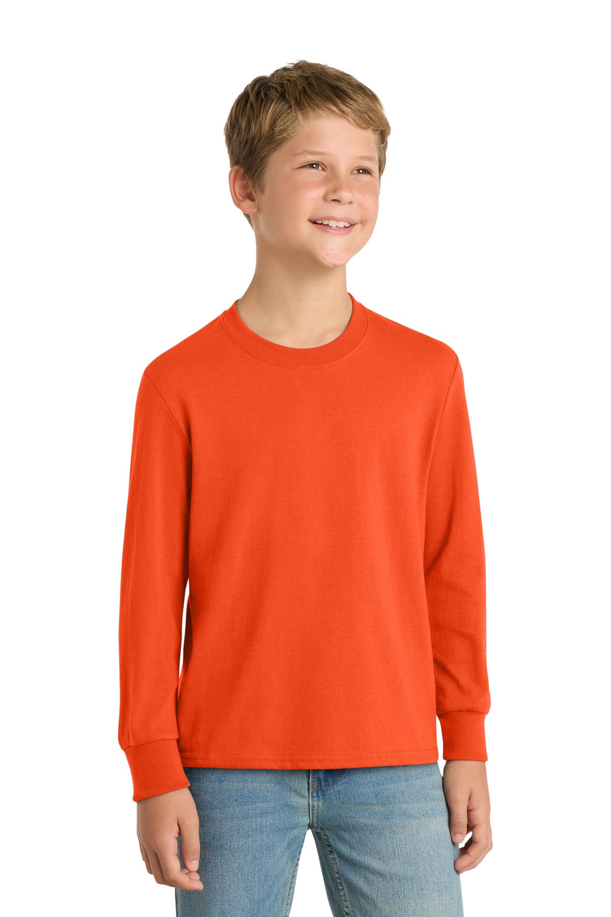 Port & Co Youth Long Sleeve Core Cotton Tee. PC54YLS - Orange - front