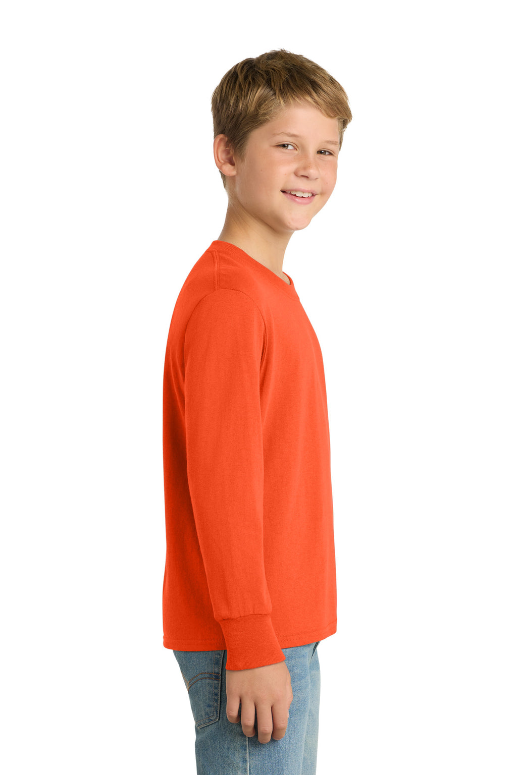 Port & Co Youth Long Sleeve Core Cotton Tee. PC54YLS - Orange - side