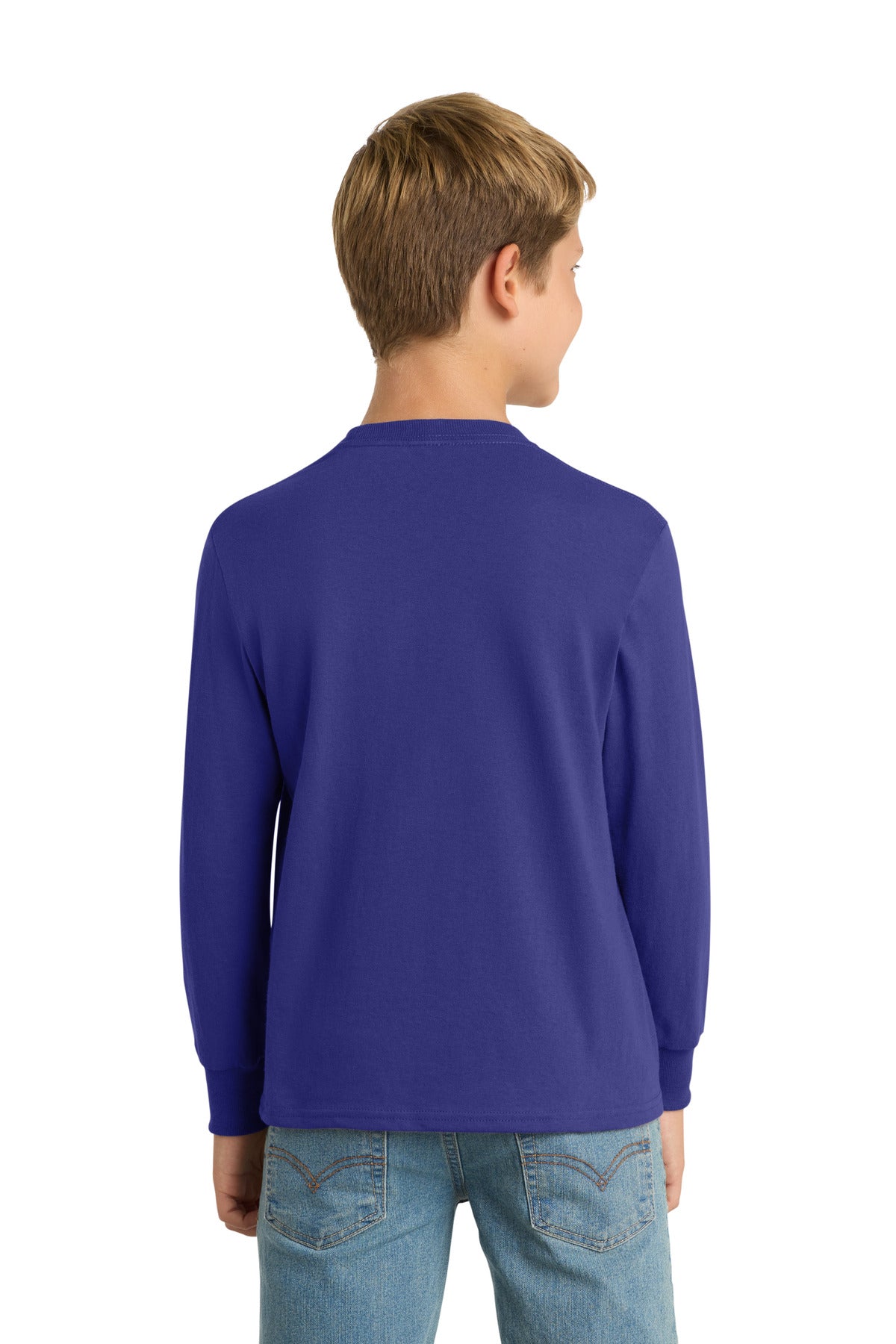Port & Co Youth Long Sleeve Core Cotton Tee. PC54YLS - Purple - back