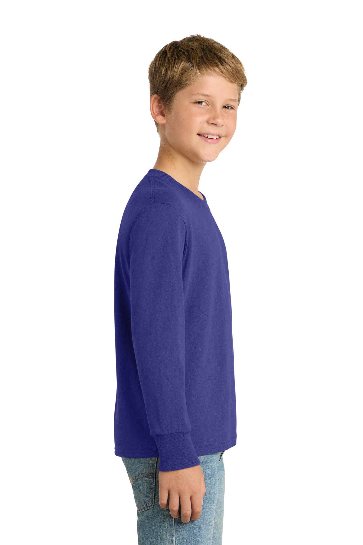 Port & Co Youth Long Sleeve Core Cotton Tee. PC54YLS - Purple - side