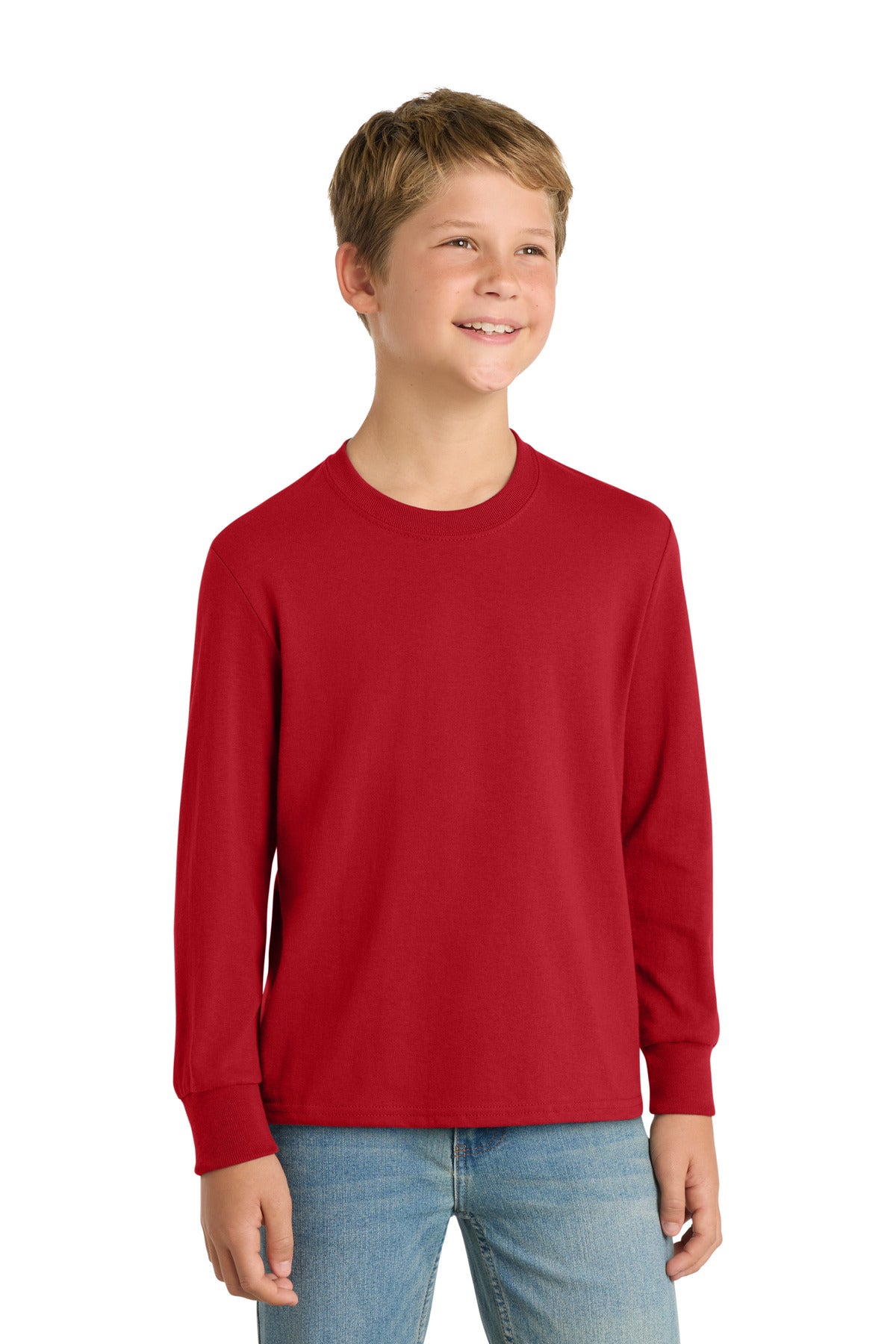 Port & Co Youth Long Sleeve Core Cotton Tee. PC54YLS - Red - front